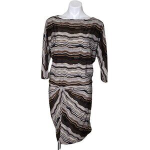 BCBGMaxAzria Brown Stripe Twist Front Dress, Dolman Sleeves Women's Size M